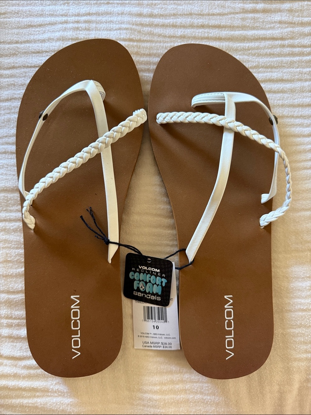 NWT! Volcom Women's White Braided Strap Sandals